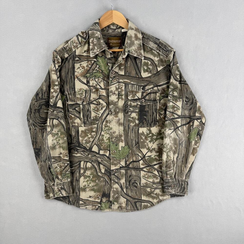 Trevanish Shirt Mens Large Brown Camo Twill Long Sleeve Button Up Hunting USA
